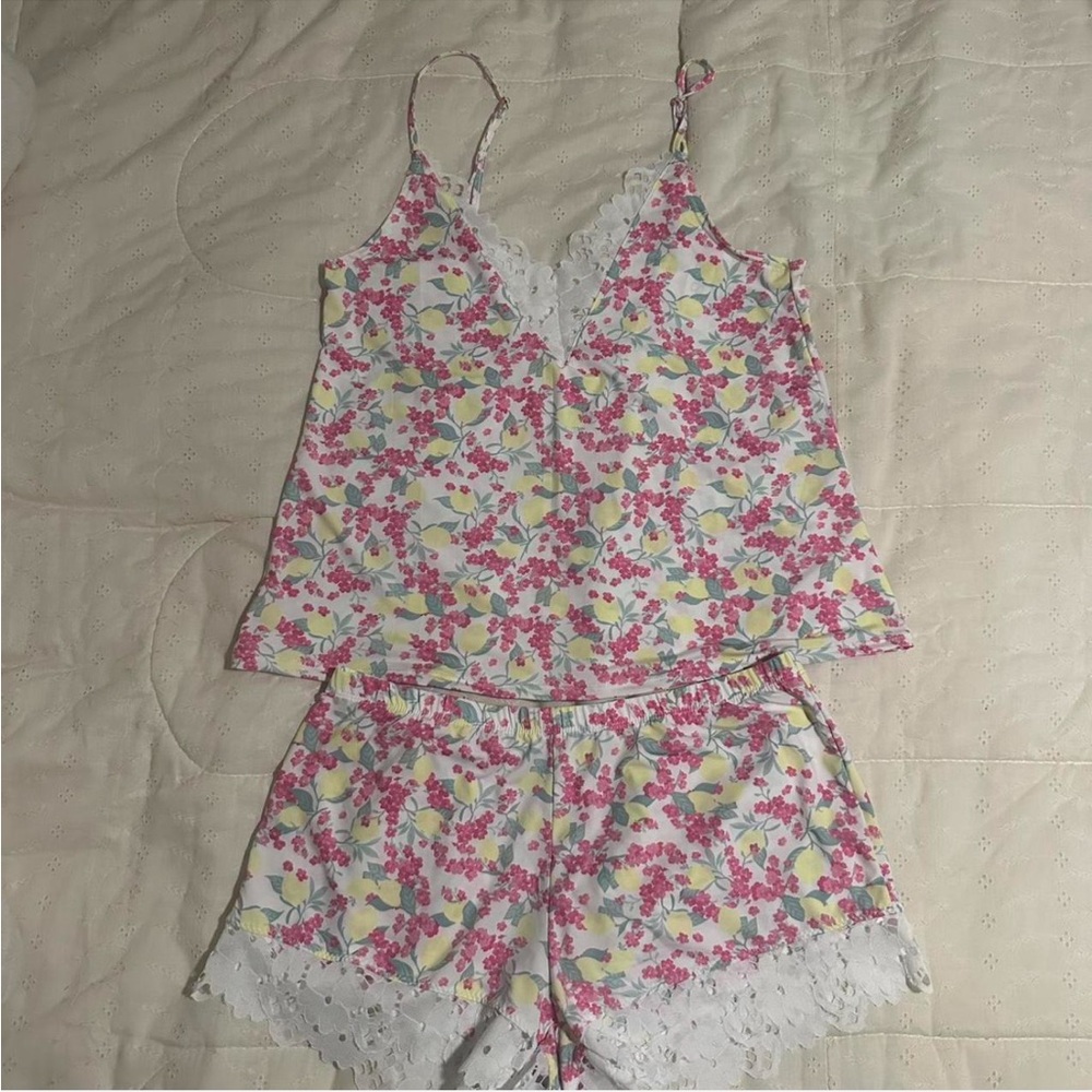 Floral Lace Trim Pajama Set